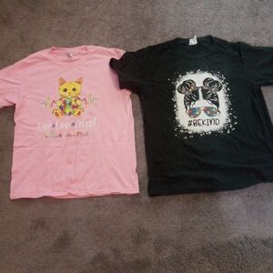 Bundle Set Of 2 Autism Pink and Black Kids Graphic T-Shirts Size Medium